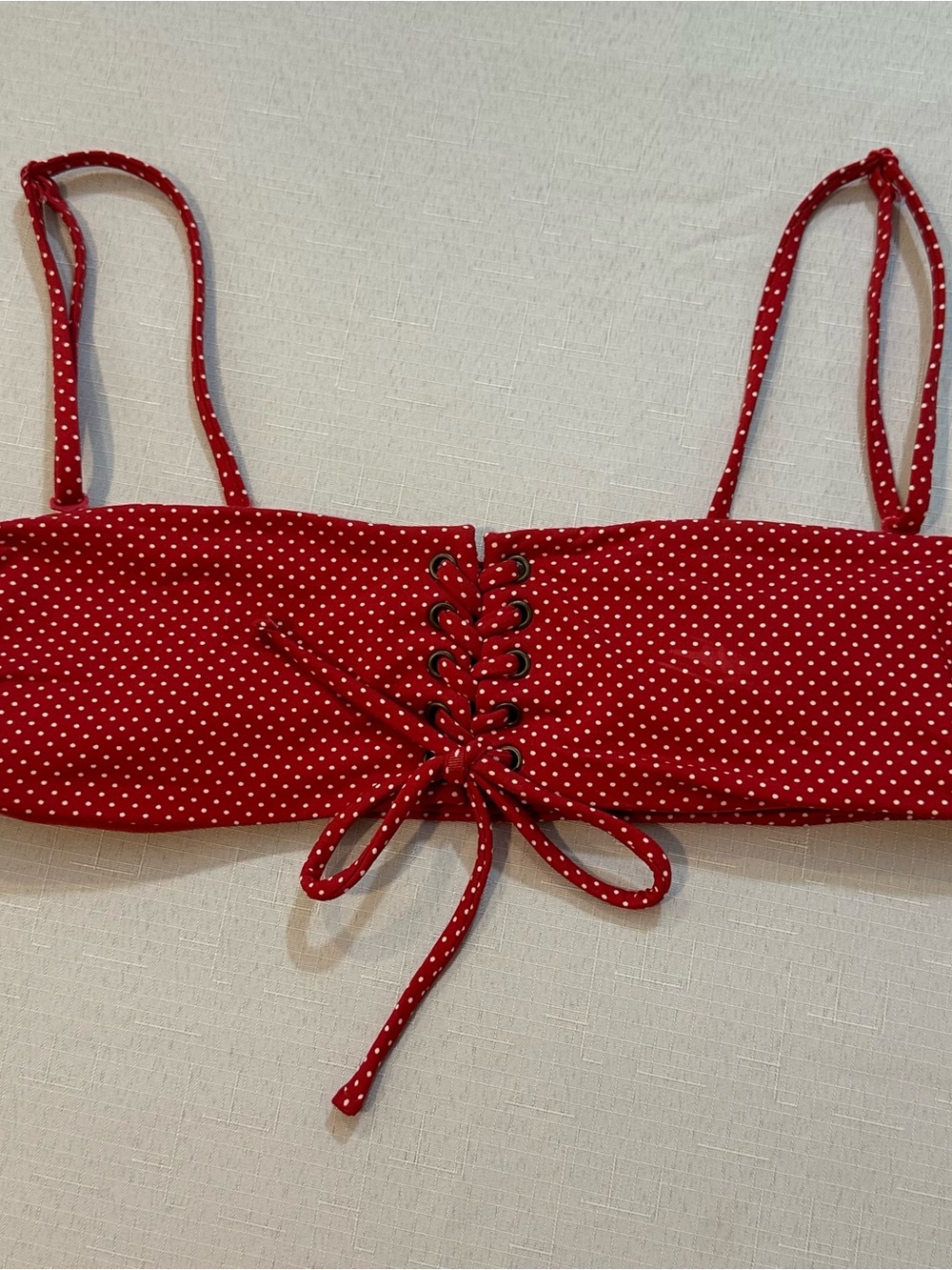 Roxy Red Polka Dot Lace-Up Bikini Top Small